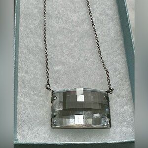Touchstone Crystal-Swarovski Rectangular Clear Crystal Pendant Silver Necklace